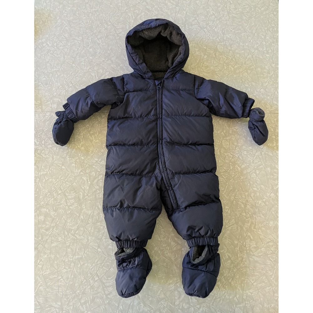 BabyGap Navy Blue Down Filled Puffer Snowsuit Bunting Mittens Booties 0-6M